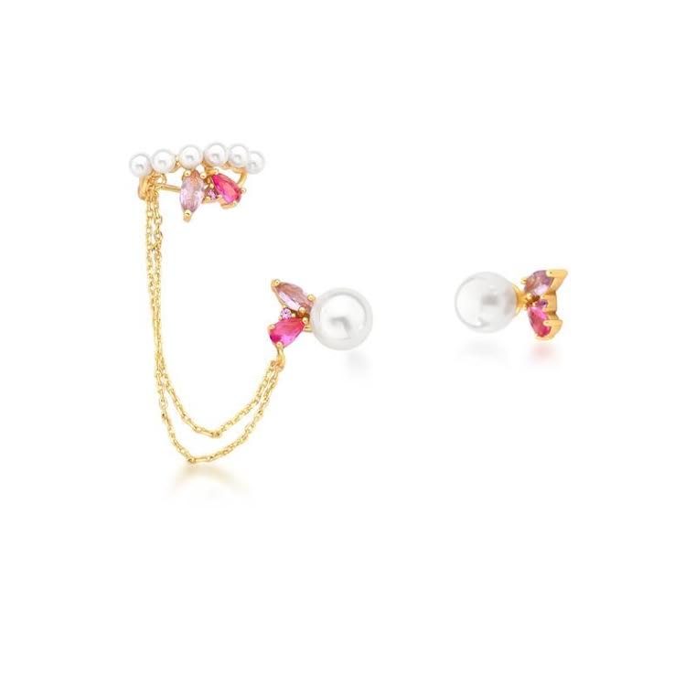 Asymmetrical Pearl and Crystal Earrings