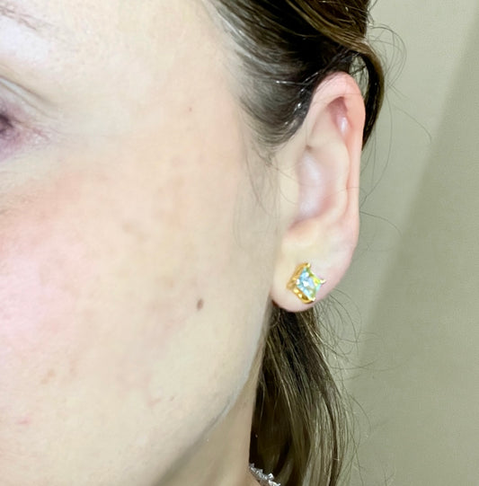 18K Gold Plated Studs with Aquamarine Crystal