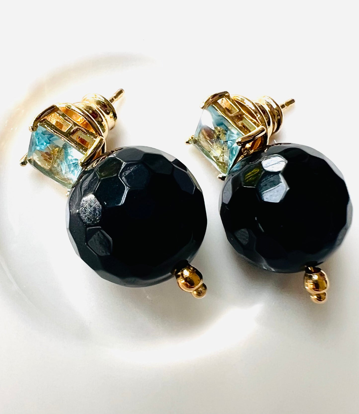18K Gold Plated with Onyx and Aquamarine Fusion Stone
