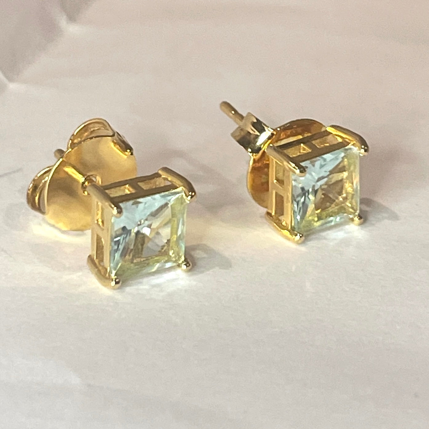 18K Gold Plated Studs with Aquamarine Crystal