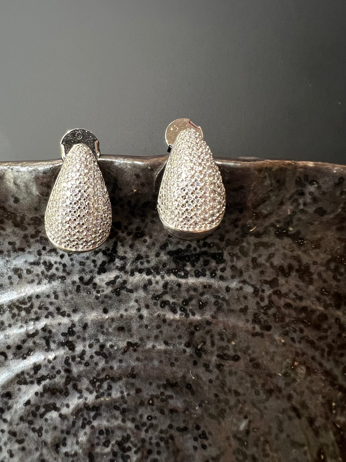 Tear Drop Rhodium Plated and Micro Zirconia Earrings