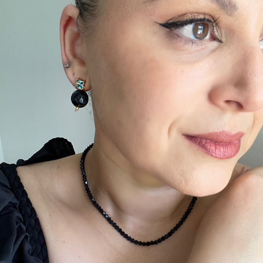 18K Gold Plated with Onyx and Aquamarine Fusion Stone