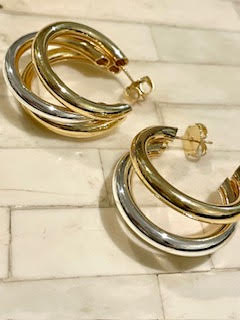 Mixed Metal Large  Hoop Earrings